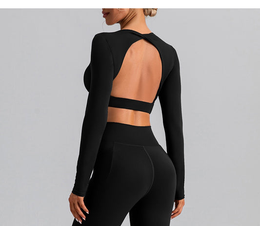 Long sleeve open back tops